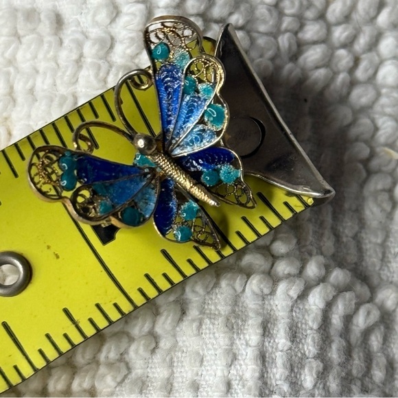 800 Silver Gold Tone Filigree Cloisonné Butterfly Brooch - Picture 4 of 4